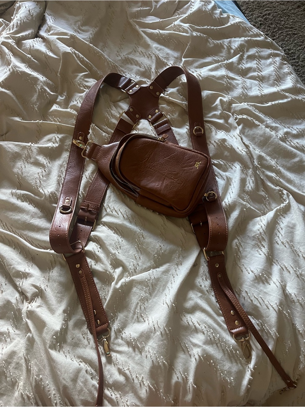 Leather Chest Rig Sling Bag - Brown